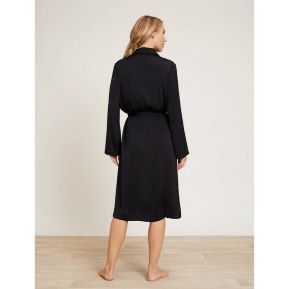 💕BAREFOOT DREAMS💕 Washed Satin Notch Collar Robe ~ Black Large L NWT - Picture 4 of 14